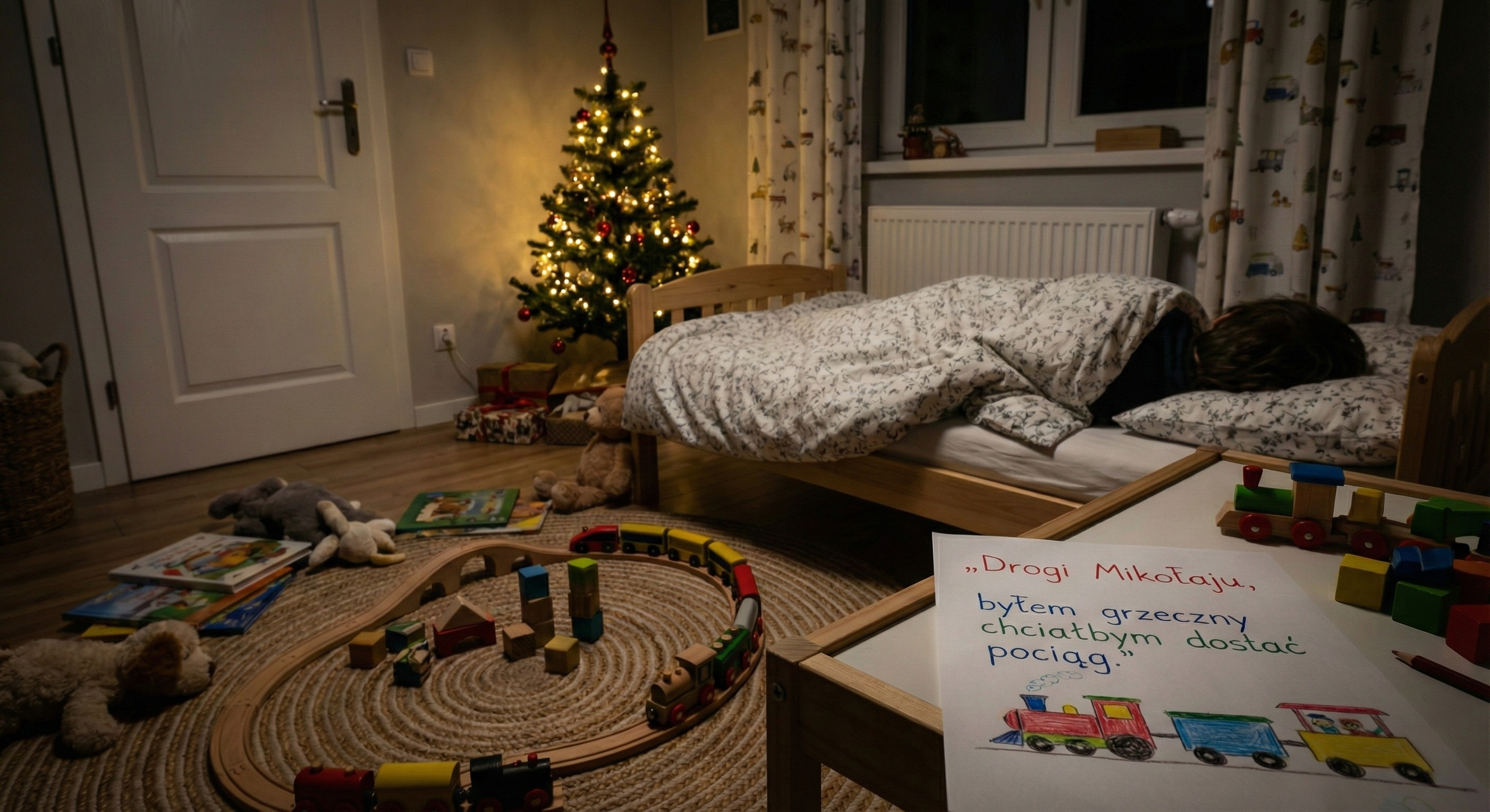 Magiczny film: Mikołaj wchodzi do pokoju i zabiera list Twojego dziecka